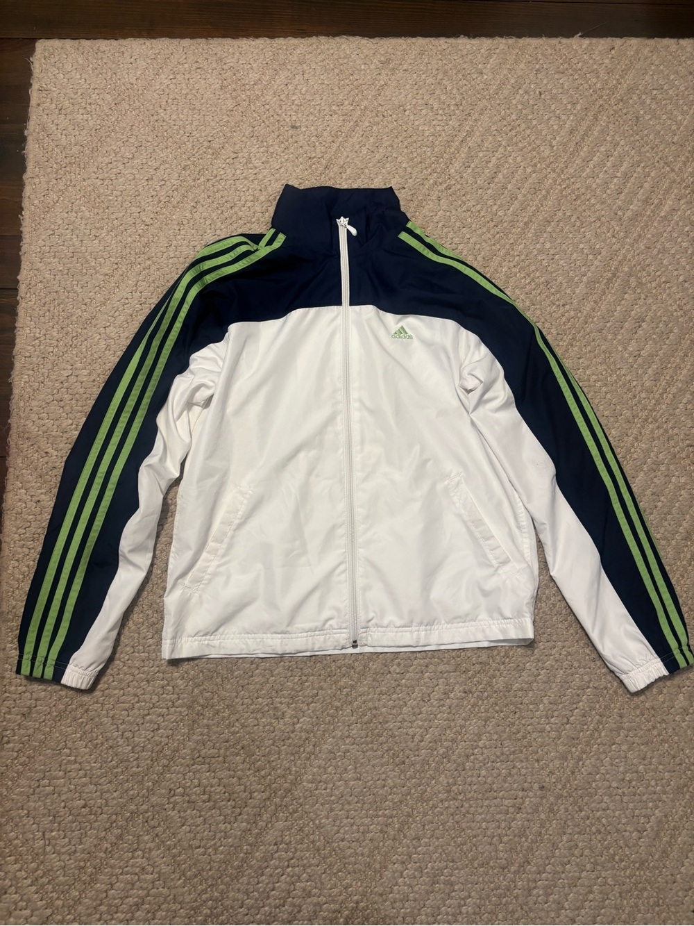 adidas White Navy Track Jacket with Lime Green Stripes
